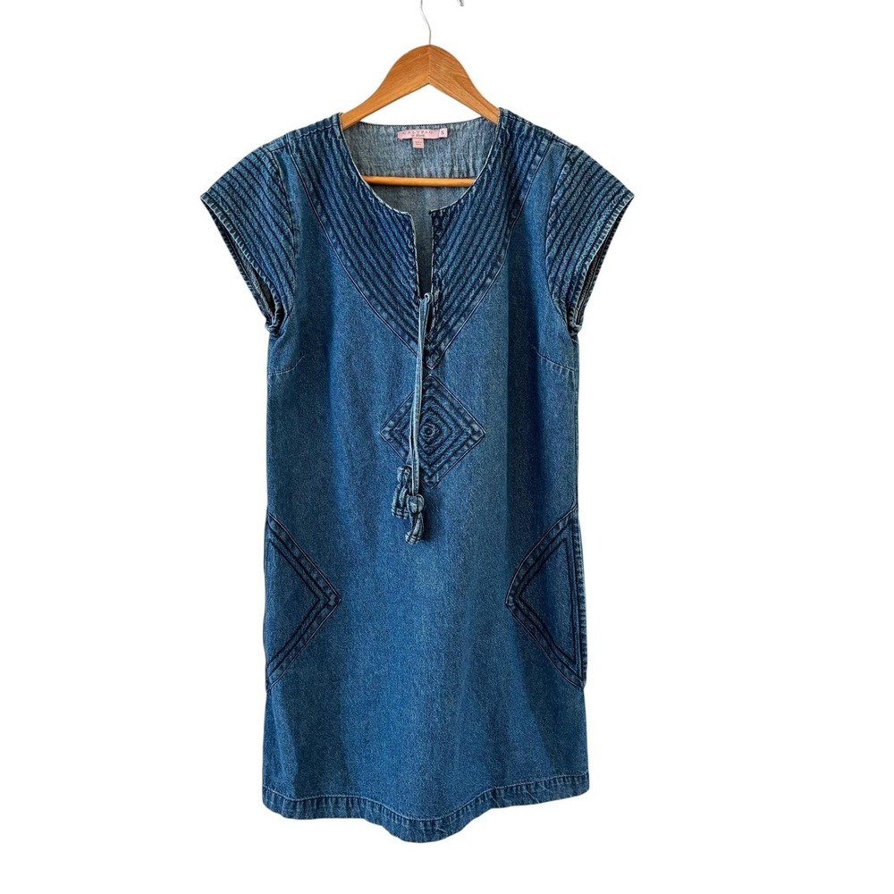 Calypso St. Barth Denim‎ Tunic Dress S Blue Tassel Boho Coastal Euro Summer